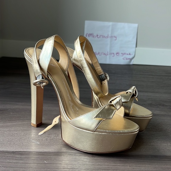 Alexandre Birman 9.5M(39.5 strappy gold leather opentoe platform stiletto sandal